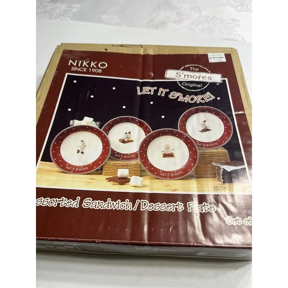 4pc Nikko The S’mores Snowman Skiing Sledding 8” Sandwich/Dessert Plates
